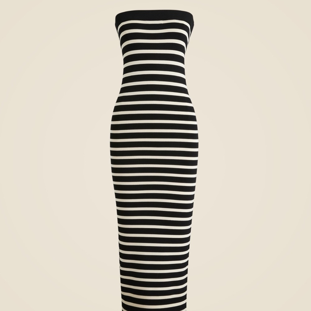 J.Crew Black and White Knit Striped Strapless Dress
